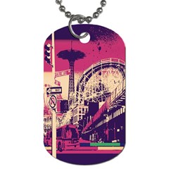 Pink City Retro Vintage Futurism Art Dog Tag (Two Sides)