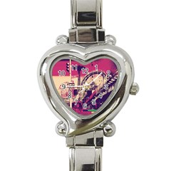 Pink City Retro Vintage Futurism Art Heart Italian Charm Watch