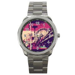 Pink City Retro Vintage Futurism Art Sport Metal Watch