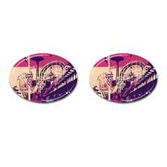 Pink City Retro Vintage Futurism Art Cufflinks (Oval)