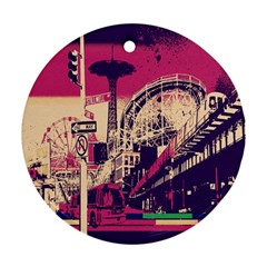 Pink City Retro Vintage Futurism Art Round Ornament (Two Sides)