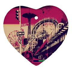 Pink City Retro Vintage Futurism Art Heart Ornament (Two Sides)