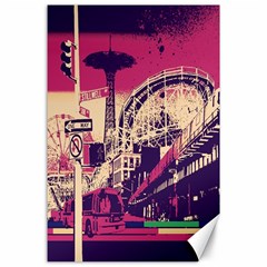 Pink City Retro Vintage Futurism Art Canvas 24  x 36 