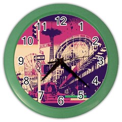 Pink City Retro Vintage Futurism Art Color Wall Clocks