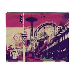 Pink City Retro Vintage Futurism Art Cosmetic Bag (XL)