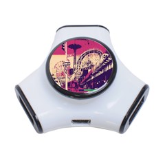 Pink City Retro Vintage Futurism Art 3-Port USB Hub