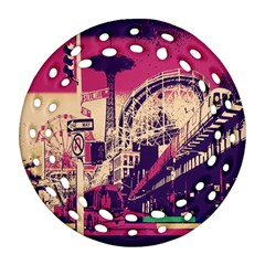 Pink City Retro Vintage Futurism Art Round Filigree Ornament (Two Sides)