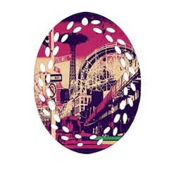 Pink City Retro Vintage Futurism Art Ornament (Oval Filigree)