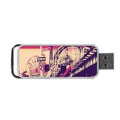 Pink City Retro Vintage Futurism Art Portable USB Flash (Two Sides)