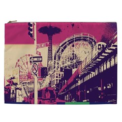 Pink City Retro Vintage Futurism Art Cosmetic Bag (XXL) 