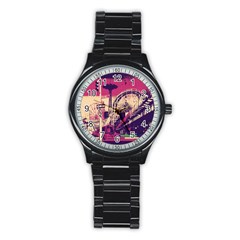 Pink City Retro Vintage Futurism Art Stainless Steel Round Watch