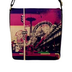 Pink City Retro Vintage Futurism Art Flap Messenger Bag (L) 