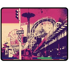 Pink City Retro Vintage Futurism Art Double Sided Fleece Blanket (Medium) 