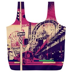 Pink City Retro Vintage Futurism Art Full Print Recycle Bags (L) 