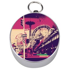 Pink City Retro Vintage Futurism Art Silver Compasses