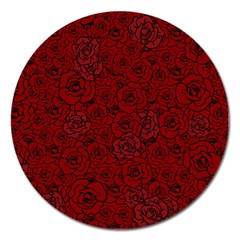 Red Roses Field Magnet 5  (round) by designworld65