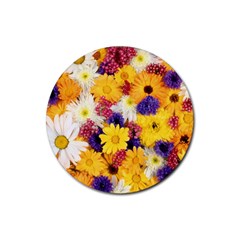 Colorful Flowers Pattern Rubber Round Coaster (4 pack) 