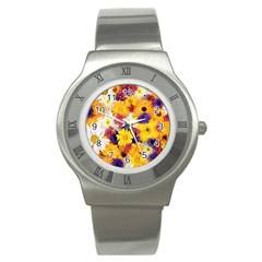 Colorful Flowers Pattern Stainless Steel Watch