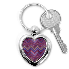 Colorful Ethnic Background With Zig Zag Pattern Design Key Chains (heart)  by TastefulDesigns