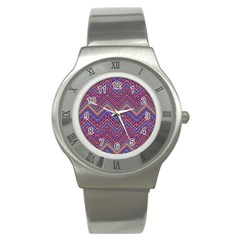 Colorful Ethnic Background With Zig Zag Pattern Design Stainless Steel Watch by TastefulDesigns