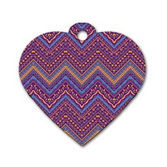 Colorful Ethnic Background With Zig Zag Pattern Design Dog Tag Heart (two Sides) by TastefulDesigns