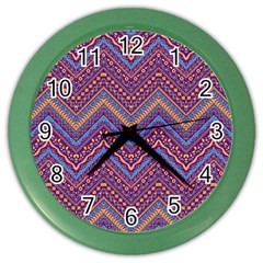 Colorful Ethnic Background With Zig Zag Pattern Design Color Wall Clocks by TastefulDesigns