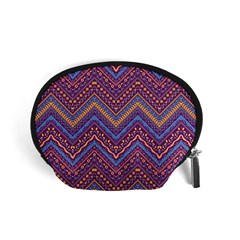 Colorful Ethnic Background With Zig Zag Pattern Design Accessory Pouches (small)  by TastefulDesigns