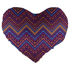 Colorful Ethnic Background With Zig Zag Pattern Design Large 19  Premium Flano Heart Shape Cushions by TastefulDesigns