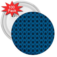 Lion Vs Gazelle Damask In Teal 3  Buttons (100 Pack) 