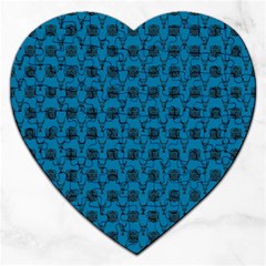 Lion Vs Gazelle Damask In Teal Jigsaw Puzzle (heart) by emilyzragz