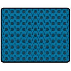 Lion Vs Gazelle Damask In Teal Double Sided Fleece Blanket (medium)  by emilyzragz