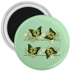 Four Green Butterflies 3  Magnets by linceazul