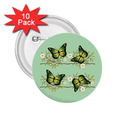 Four Green Butterflies 2 25  Buttons (10 Pack)  by linceazul