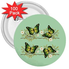 Four Green Butterflies 3  Buttons (100 Pack)  by linceazul