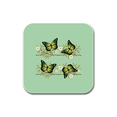 Four Green Butterflies Rubber Square Coaster (4 Pack)  by linceazul