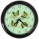 Four green butterflies Wall Clocks (Black) Front