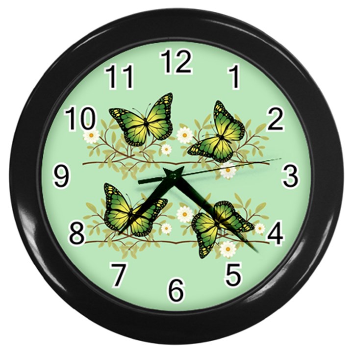 Four green butterflies Wall Clocks (Black)