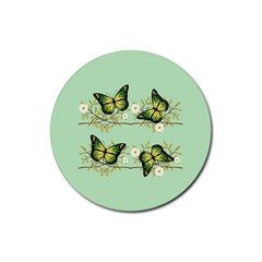 Four Green Butterflies Rubber Coaster (round)  by linceazul