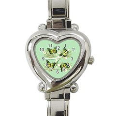 Four Green Butterflies Heart Italian Charm Watch by linceazul