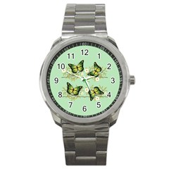 Four Green Butterflies Sport Metal Watch by linceazul