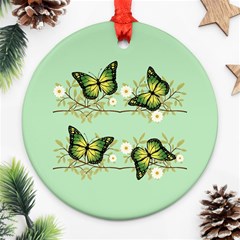 Four Green Butterflies Round Ornament (two Sides) by linceazul