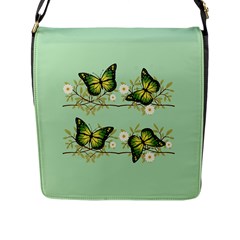 Four Green Butterflies Flap Messenger Bag (l)  by linceazul