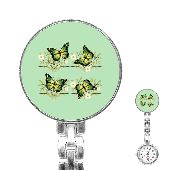 Four green butterflies Stainless Steel Nurses Watch