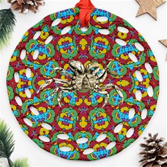 Geometric Multicolored Print Round Filigree Ornament (two Sides) by dflcprints