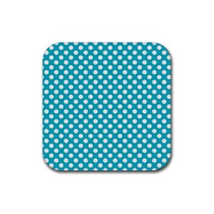 Sleeping Kitties Polka Dots Teal Rubber Coaster (square) 