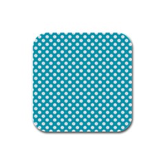 Sleeping Kitties Polka Dots Teal Rubber Square Coaster (4 Pack) 