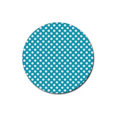 Sleeping Kitties Polka Dots Teal Rubber Coaster (round)  by emilyzragz