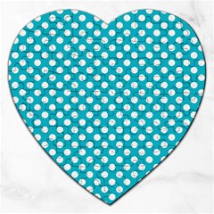 Sleeping Kitties Polka Dots Teal Jigsaw Puzzle (heart) by emilyzragz