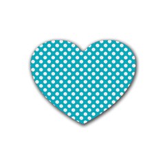 Sleeping Kitties Polka Dots Teal Rubber Coaster (heart)  by emilyzragz