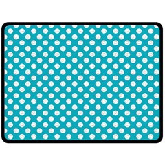 Sleeping Kitties Polka Dots Teal Fleece Blanket (large)  by emilyzragz